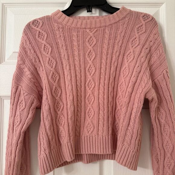 Gap x LoveShackFancy Pink Cable-Knit Cropped Sweater - Picture 3 of 5